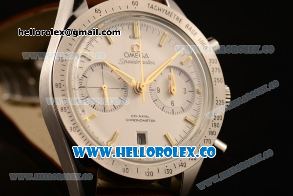 Omega Speedmaster'57 Co-Axial Chronograph Clone Omega 9300 Automatic Steel Case with White Dial Stick Markers and Brown Leather Strap (EF) - Click Image to Close
